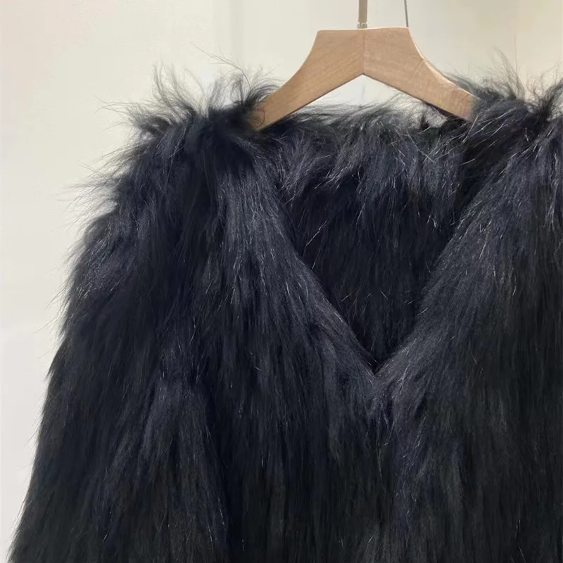 2024 Haining осенне-зимнее двухстороннее Тканое меховое пальто из меха енота с