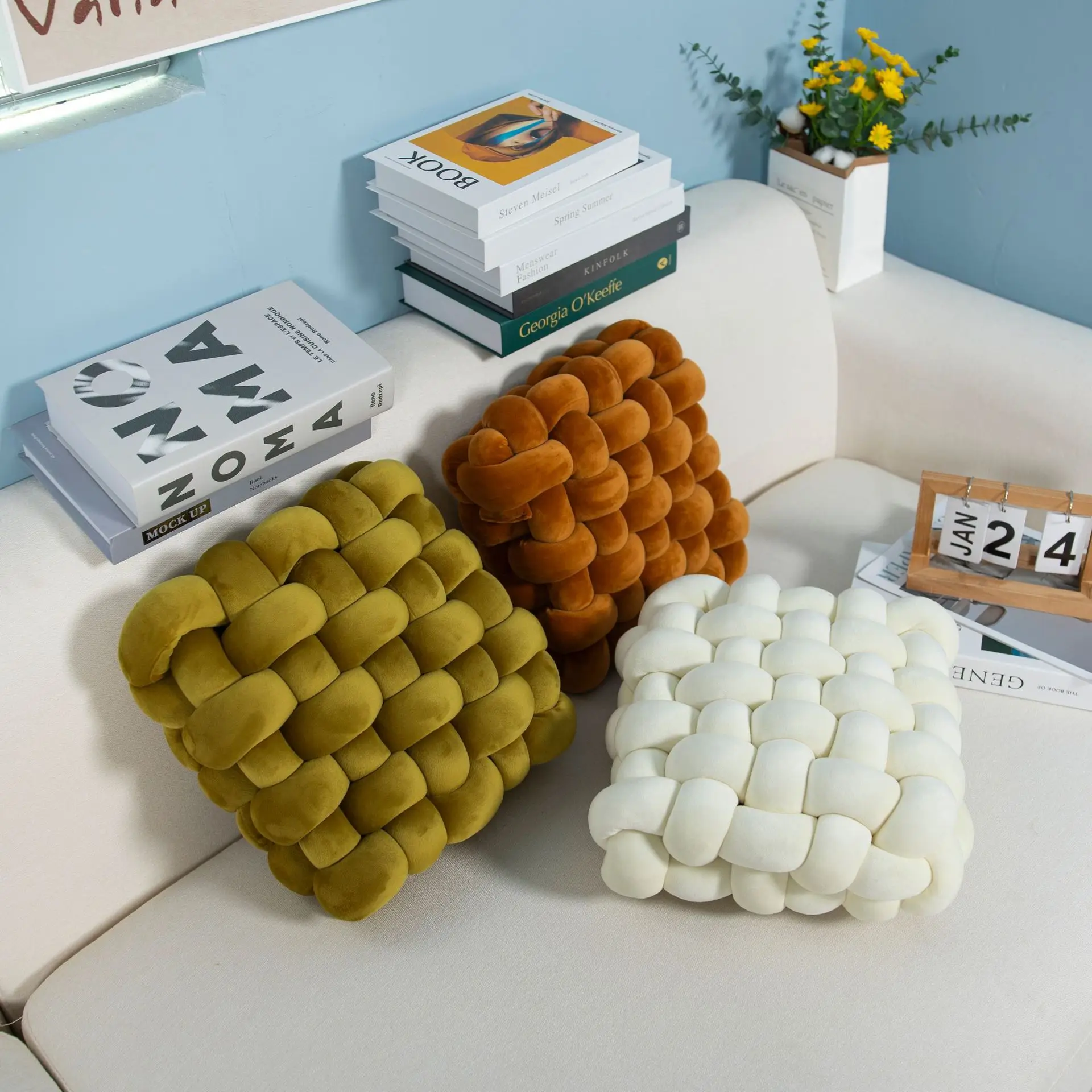 

Подушка простая однотонная плетеная квадратная диванная подушка ручной работы поясная подушка зимняя плюшевая подушка