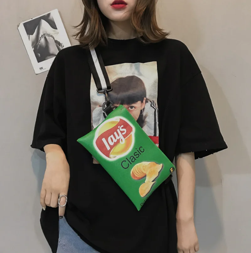 

Funny Potato Chips Crossbody Bags for Women PU Purses and Handbags Shoulder Bag Small Cartoon Printing Envelope Bag Clutch Purse