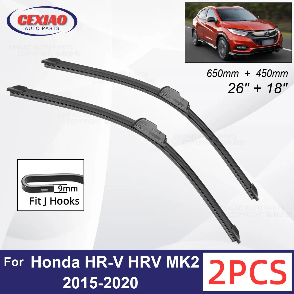 

Car Wiper For Honda HR-V HRV MK2 2015-2020 Front Wiper Blades Soft Rubber Windscreen Wipers Auto Windshield 26"+18" 650mm 450mm