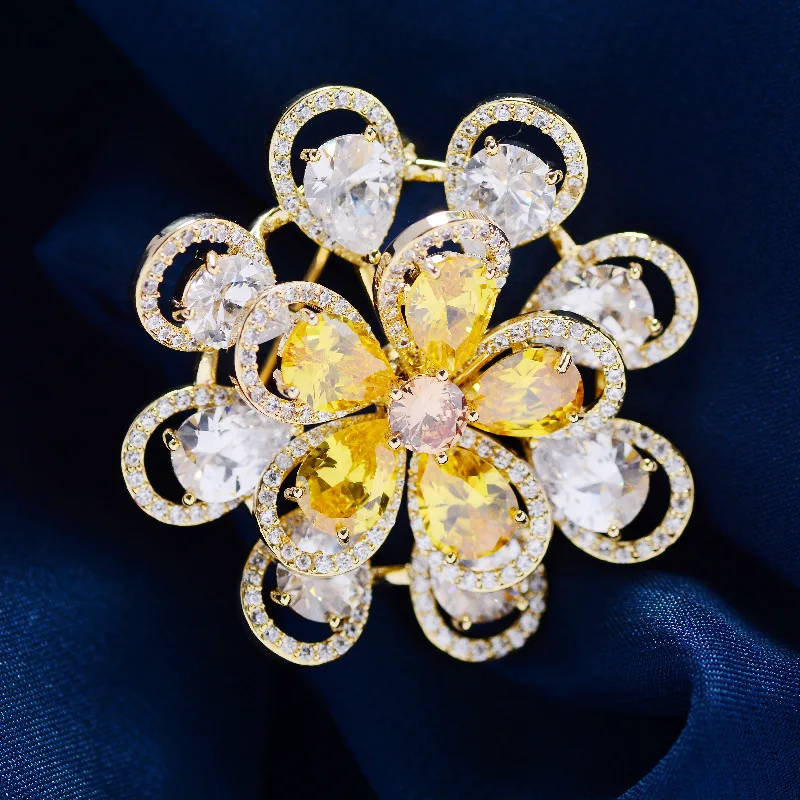 Korean Version of Zircon Corsage Flower Brooch Atmospheric Flower Pin Jewelry Creative Coat Suit High-end Accessories