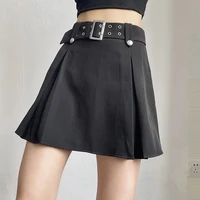 high waist mini skirt women summer goth punk solid color loose street fashion harajuku belt a line skirt black brown