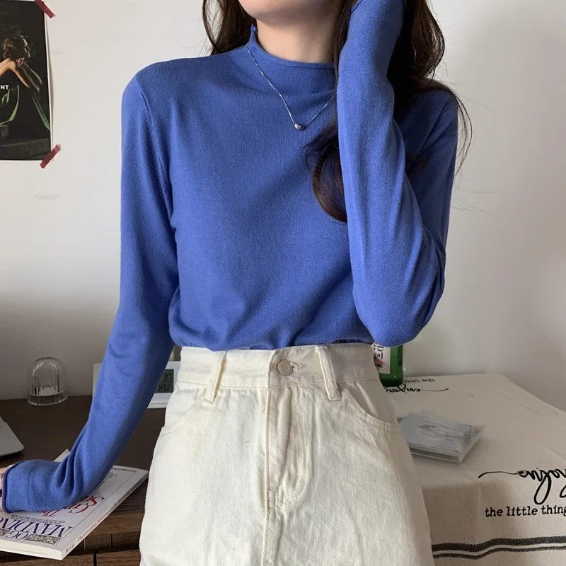 

2022 NEW FASHION WOMEN temperament turtleneck solid color knitted pullover bottoming shirt