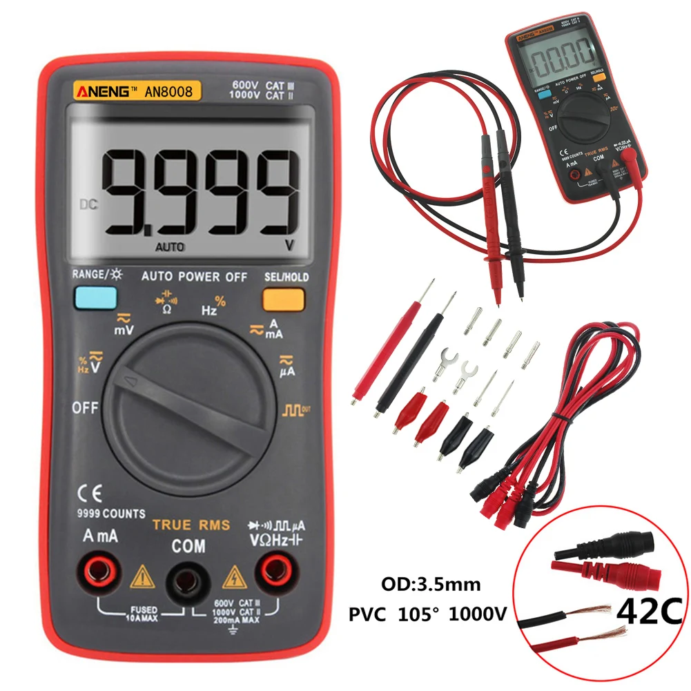 

AN8008 Digital Multimeter 9999 Counts Capacitance Meter AC/DC Ture RMS Portable Capacitor Tester High-precision Electrician Tool