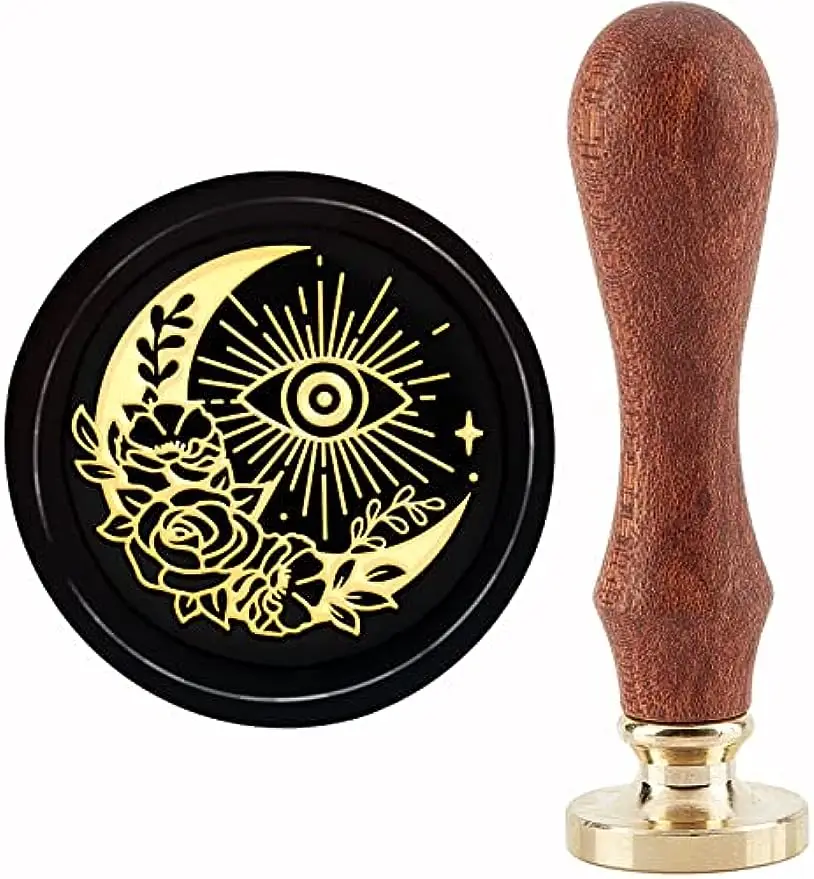 

1PC Moon Wax Seal Stamp Rose Sealing Wax Stamps Devil's Eye 30mm Retro Vintage Removable Brass Stamp Head with Wood Handle