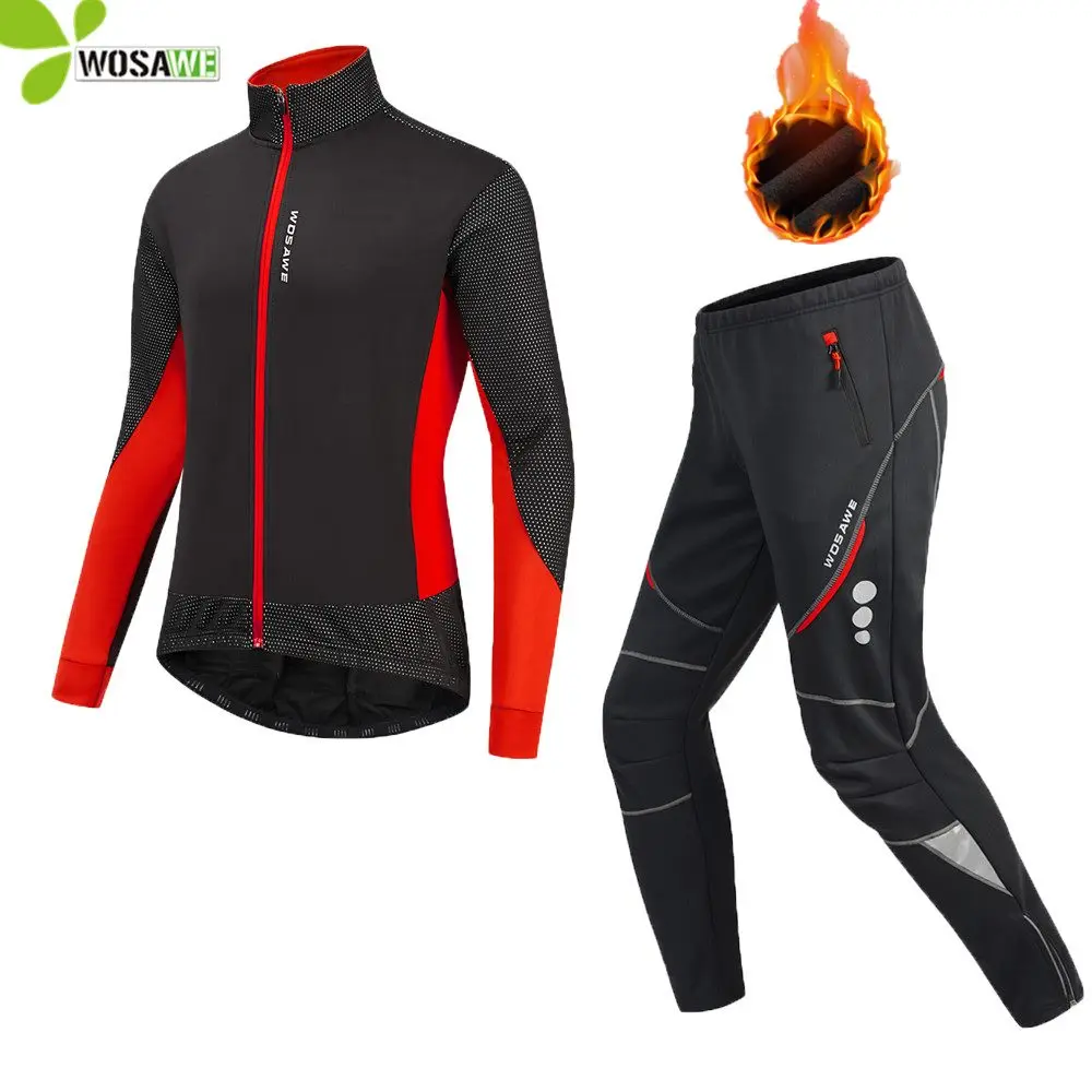 

WOSAWE Winter Men's Cycling Jacket Set Warm Water Repellent Pants Coat Kit Thermal Windproof Bicycle Clothing MTB Bike Uniform
