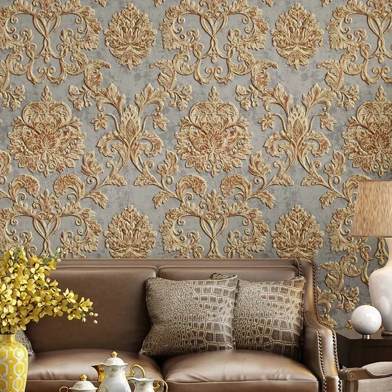 3D Embossed Texture Wall Paper Luxury Natural Fiber Black Gray Beige Brown Non-woven Wallpaper Living Room Background