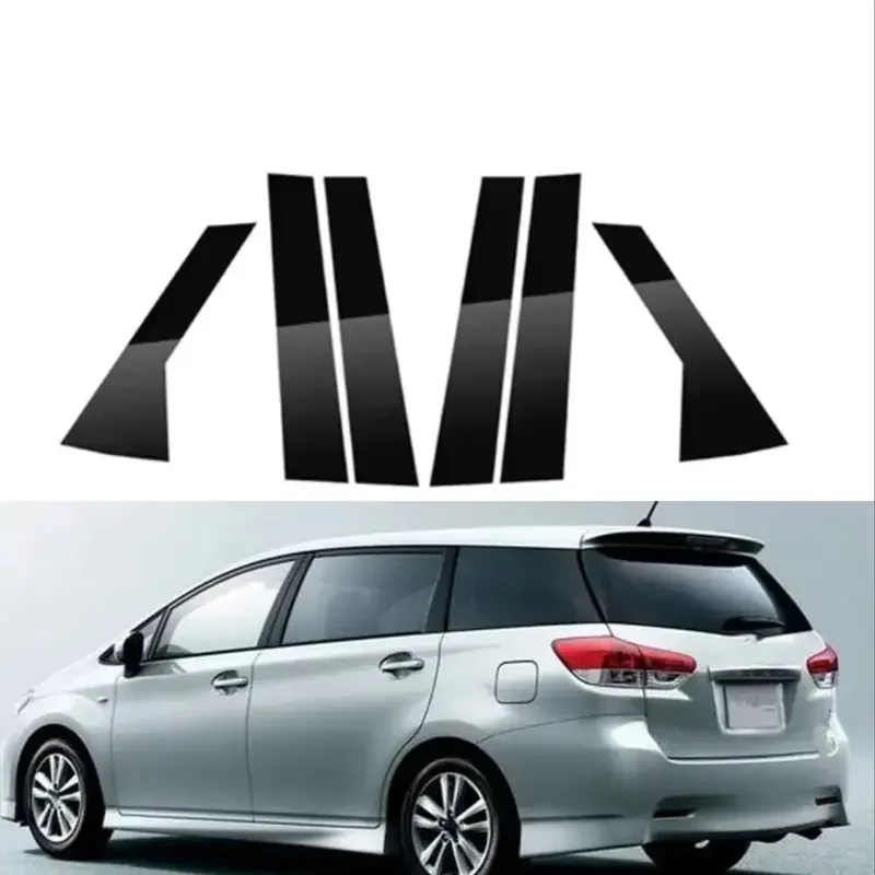 

6 шт. глянцевая черная стойка для Toyota Wish AE20 2009-2017, оконная дверная Колонка B C, зеркальный эффект, крышка, отделка, наклейка для ПК