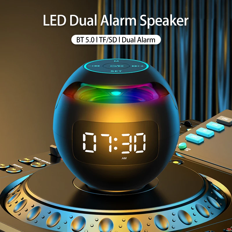 

Mini Bluetooth Speaker Portable with LED Light FM Radio Speakers Alarm Clock Timer Altavoces Music Boombox Caixa De Som Portatil