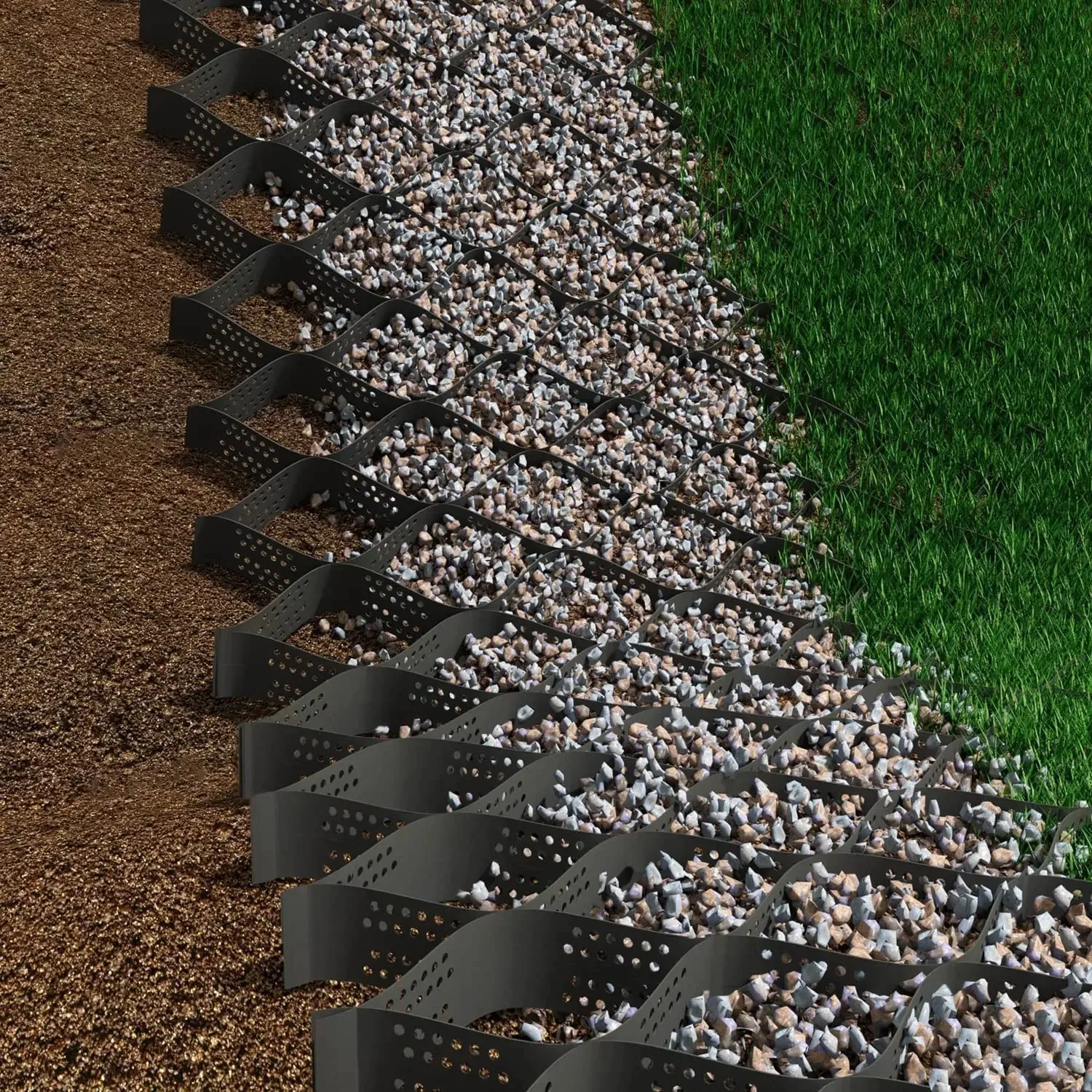 YUEWO HDPE 2 Inch (9x17FT) 155 sq ft Geocells Cellular Confinement System Gravel Grid Ground Stabilization Grid Paver for Gravel
