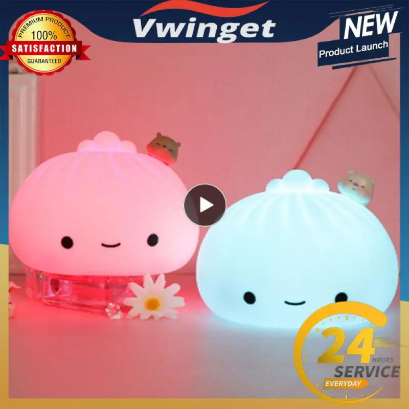 

Pat Light Child Chargeable Silica Gel Healthy Soft Gift Steamed Stuffed Bun Household Night Light Multicolor Light Lighting