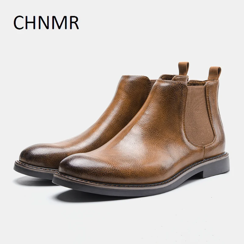 

CHNMR Men's Formal Ankle Boots Trends Pointed Toe Business Casual Leather Big Size Designer Chelsea Slip-on Comfortable Shoes