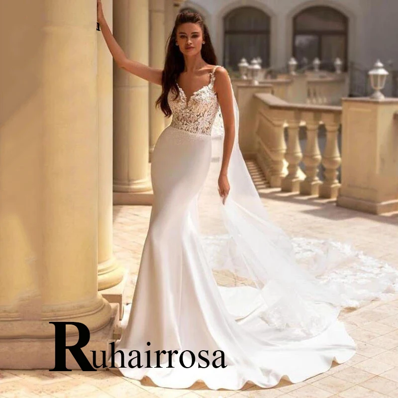 

Ruhair Luxury shawl Mermaid Wedding Dresses For Women Lace Up Sweetheart Appliques Dropping Shipping Robe De Soire Mariage