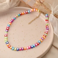 hi man creative colorful handmade acrylic heart pendant necklace women classic temperament wedding bridal jewelry