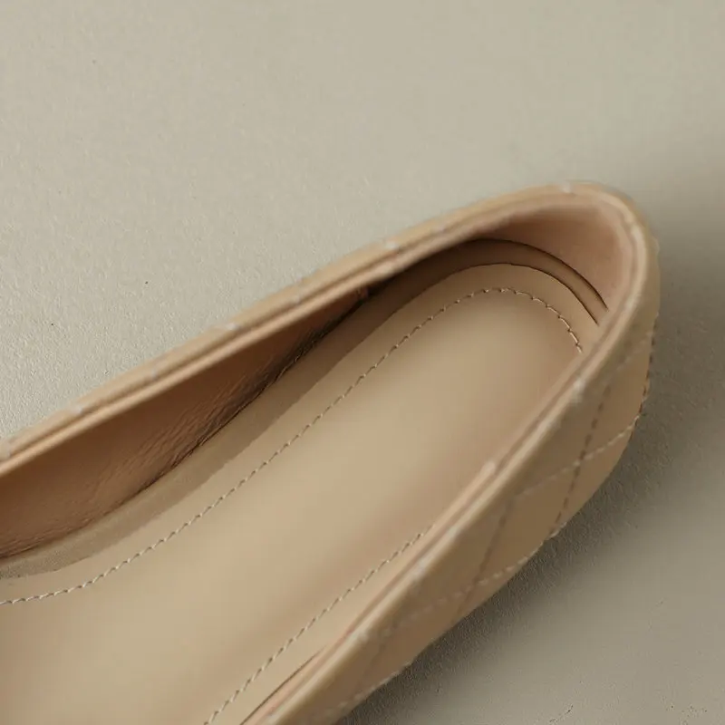 Sweet Comfortable Soft Flats Girls Cow Leather Shoes Summer 2023 Argyle Patchwork Size 34-40 Square Toes Casual Daily Footwear