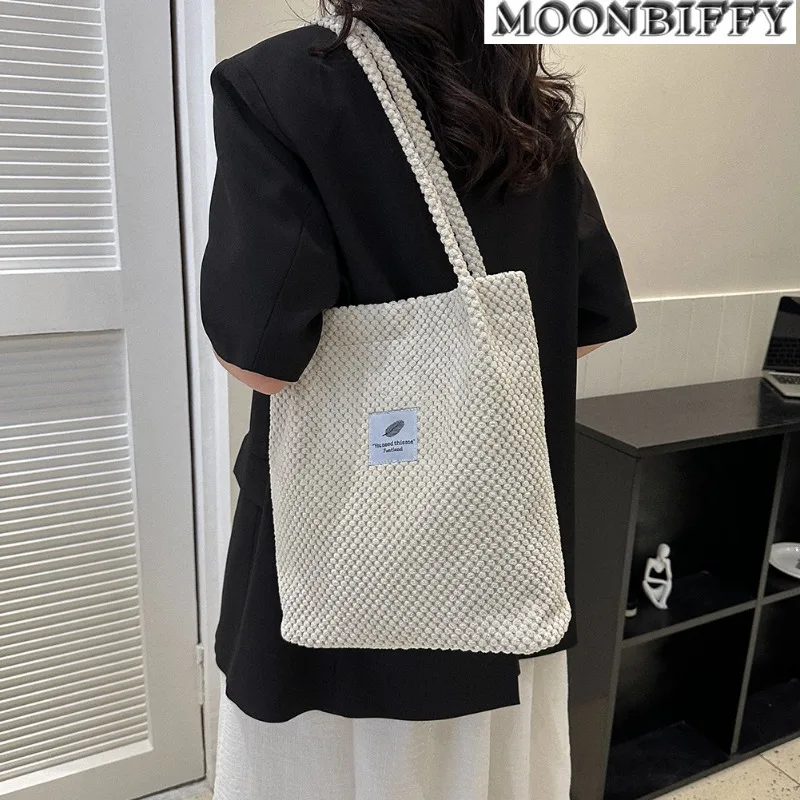 

New Corduroy Shoulder Bag for Women Cotton Cloth Versatile Handbag Solid Color Eco Shopping bag Ladies Reusable Totes Bags