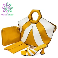 italian design newafrican fashion hot selling yellow color special flower decoration style party wedding women shoes and bag set