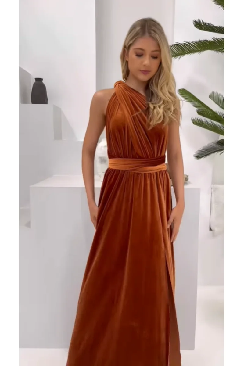 Элегантное бархатное платье-трапеция для подружки невесты женское