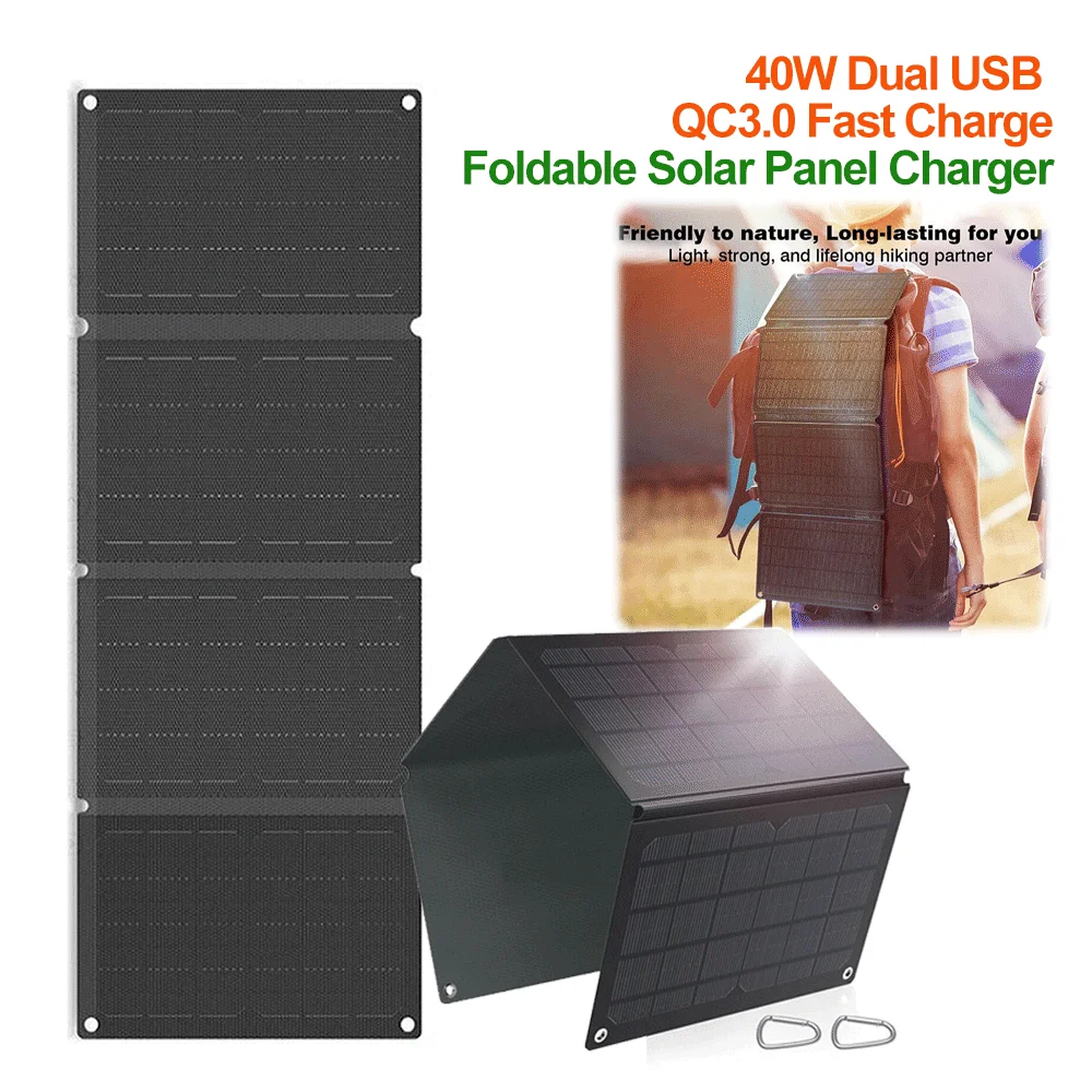 

40W Solar Panel Phone Pad Charger Folding Bag ETFE 2 USB QC3.0 Quick Charge Output Portable Outdoor Waterproof Photovoltaic Pate