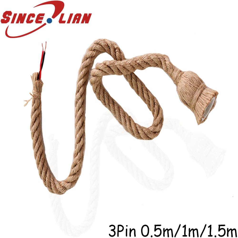 

Vintage Rope Wire Twisted Cable Hemp Rope Cord Khaki Pendant Lamp Wire 3pin Vintage Lamp Cord Fabric Electric Cord