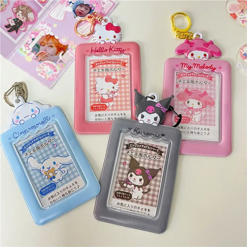 

Kawaii Sanrio Kuromi Mymelody Cinnamoroll Cute Photo Card Holder Pendant Storage Bag Girl Student Stationery Cardcase Keychain