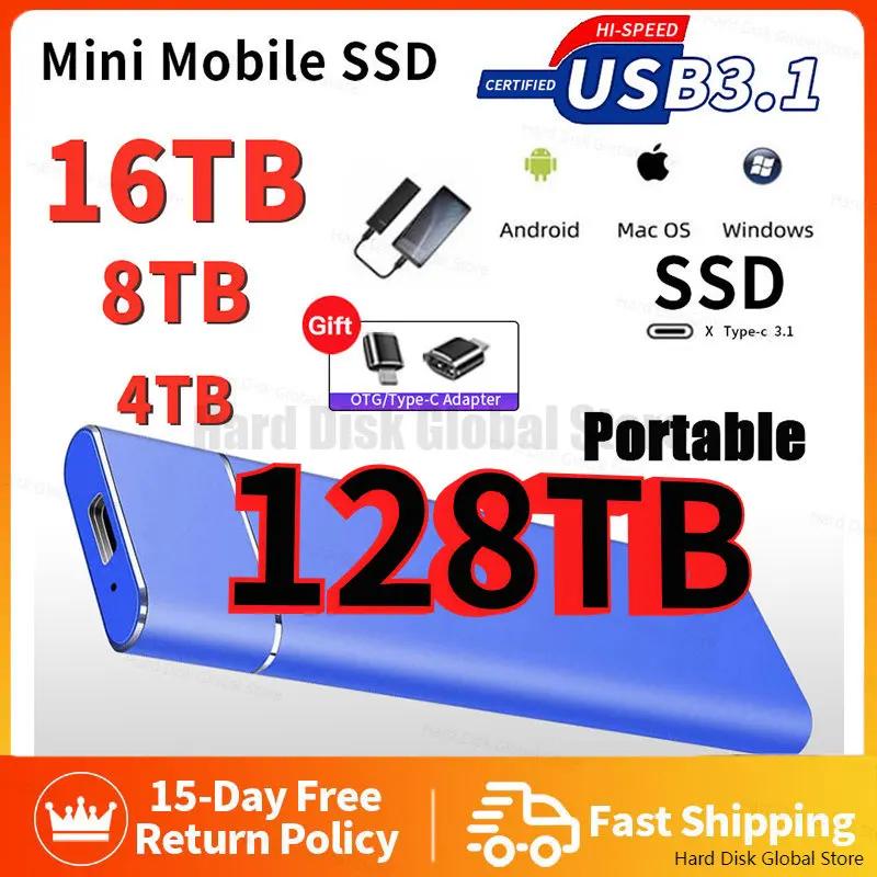 Solid State Hard Drive External SSD 1TB 2TB 4TB 8TB USB3.0 Type C Mobile Portable Hard Disks for PC Computer Laptop Mobile Phone