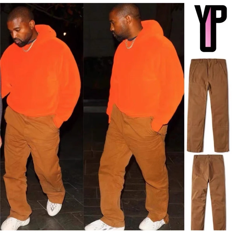 YE Kanye Season 1 High Street Heavy Craft High Quality Splicing Overalls For Men And Women Brown S-XL