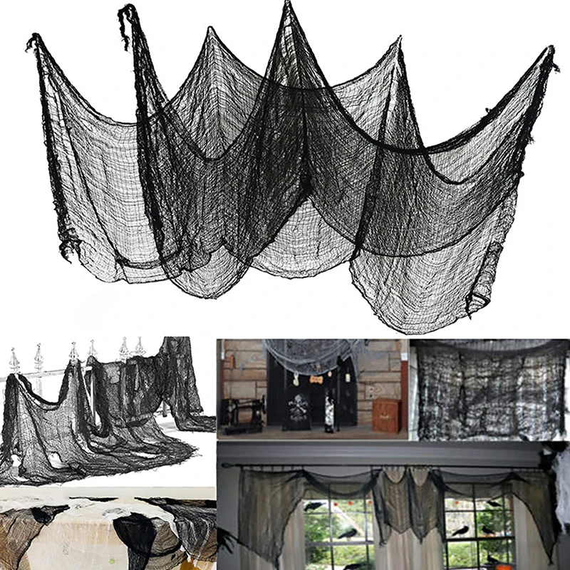 

Horror Halloween Party Decoration Haunted Houses Doorway Outdoors Decorations Black Creepy Cloth Scary Gauze Gothic Props