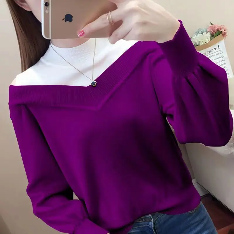 

2022 New Knitted Top Long Sleeve Loose Sweater Women White