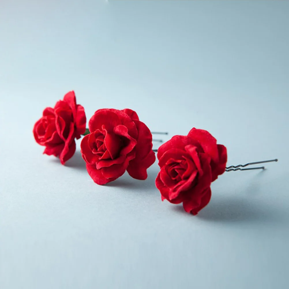 

Hair Rose Flower Wedding Clip Clips Red Accessories Bridal Women Floral Hairpin U Stick Sticks Pin Bobby Brides Brooch Girls