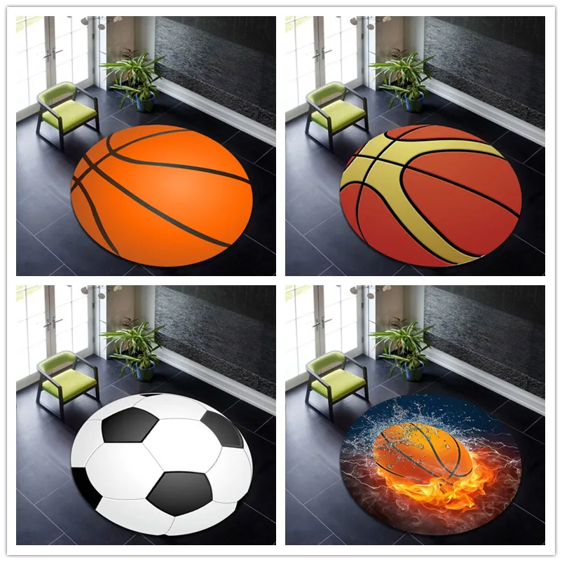 

3D Basketball Football Baseball Print Area Rug Round Floor Mat Living Room Carpet Bathroom Kitchen Rug Doormats Tapis Salon Rugs