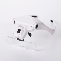 portable head wearing magnifying glass lens eyeglass interchangeable mount bracket headband magnifier with 2 led lights 5 lenses