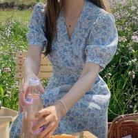floral print flower vintage dress cute clothes summer french chic korea style feminine vesidos japan one piece retro robes 2022