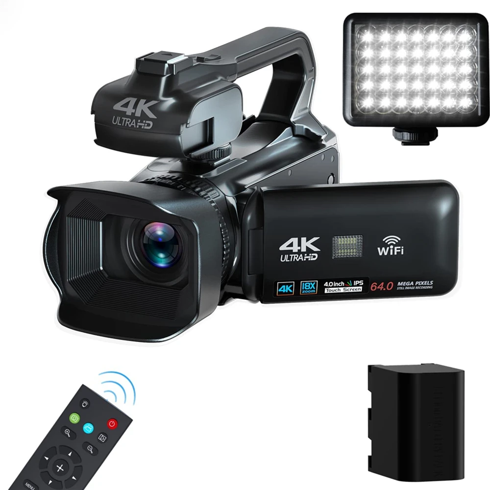 

Видеокамера 4K с автофокусом, цифровая камера 64 мп с 18-кратным зумом для Youtube, Wi-Fi, замедленная съемка, 4-дюймовый сенсорный экран