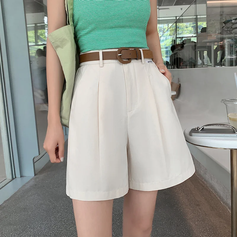 

Шорты-карго Женские повседневные, летние классические хлопковые с высокой талией и широкими штанинами, элегантные бежевые/хаки свободные шорты для Wo2023