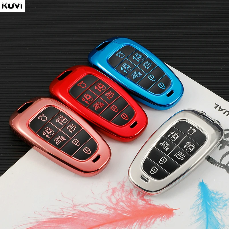 

New TPU 7 Buttons Car Key Case Cover Shell Fob For Hyundai Sonata Nexo DN8 Santa Fe TM Tucson NX4 Staria Ioniq 2020 2021 2022