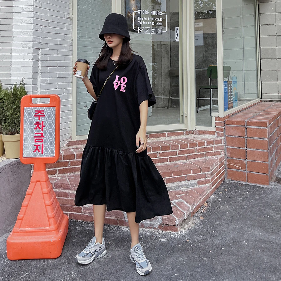 Dongdaemun Новинка лета 2023 свободное женское платье в стиле пэчворк с коротким