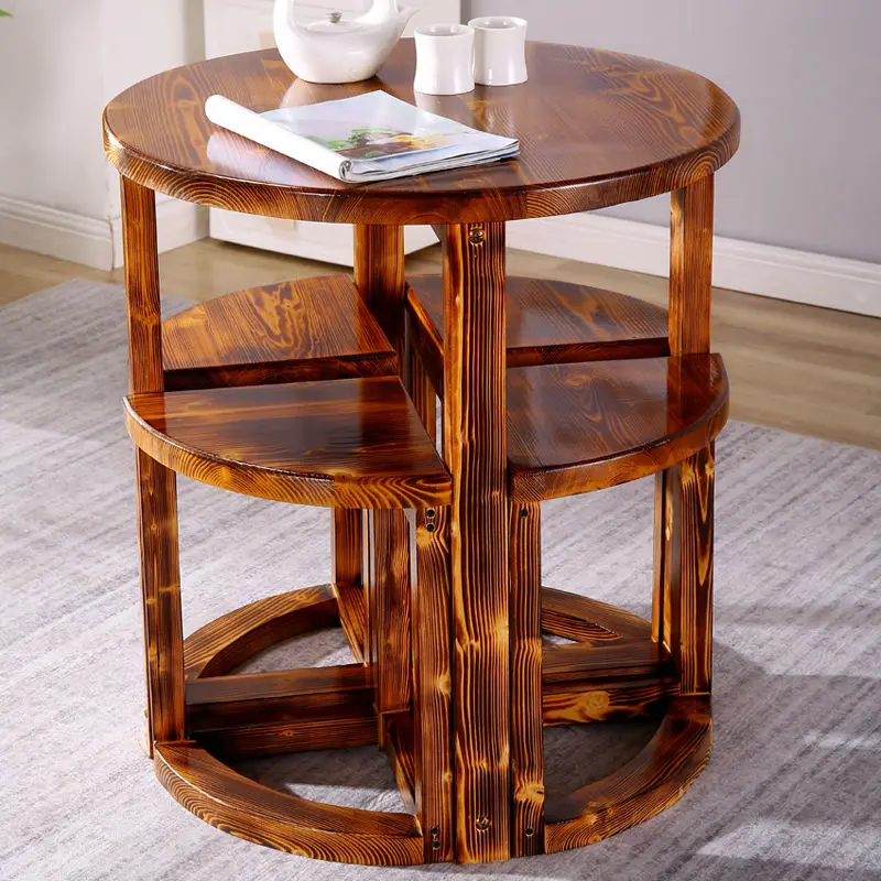 

Solid Wood Table and Chair Combination Leisure Outdoor Courtyard Anti-corrosion Small Table Household Small Round Table