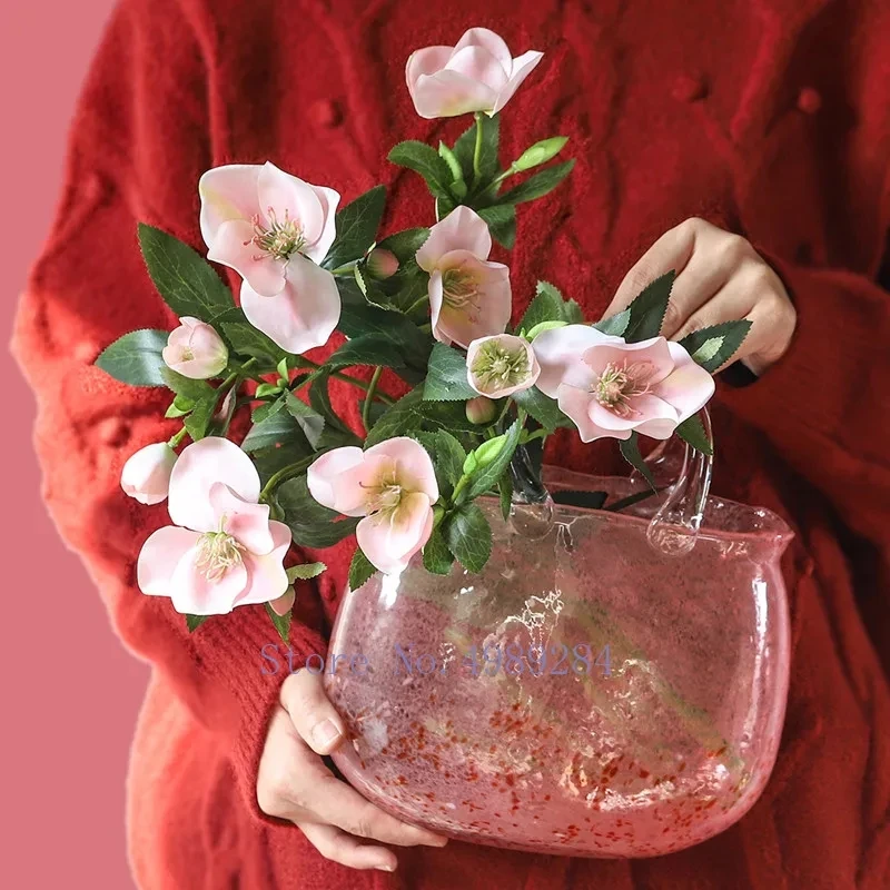 

Стеклянная ваза, сумка, креативная абстрактная розовая ваза с цветами, прозрачное стекло, Современное украшение для дома, Цветочная композиция для свадьбы