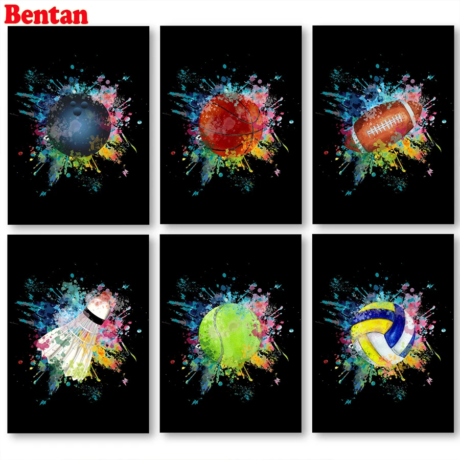 

5D алмазная живопись, красочный постер Стразы для спортзала, баскетбола, футбола, полноразмерная мозаика с алмазной вышивкой