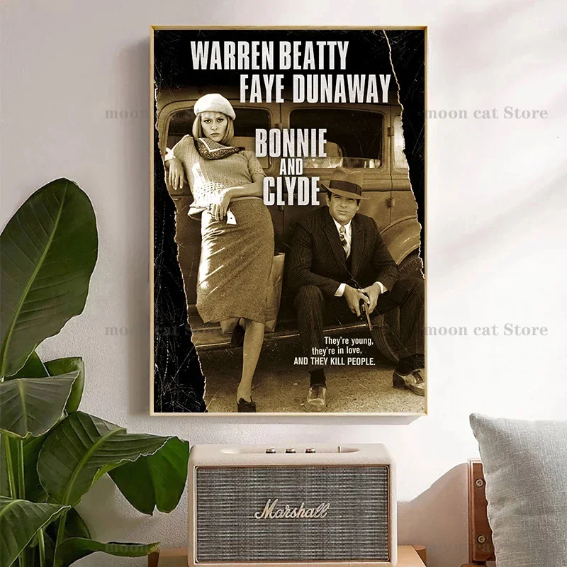 Винтажный Постер Фильма Бонни И Клайд 1967 Биографический Фильм Холст С Принтом