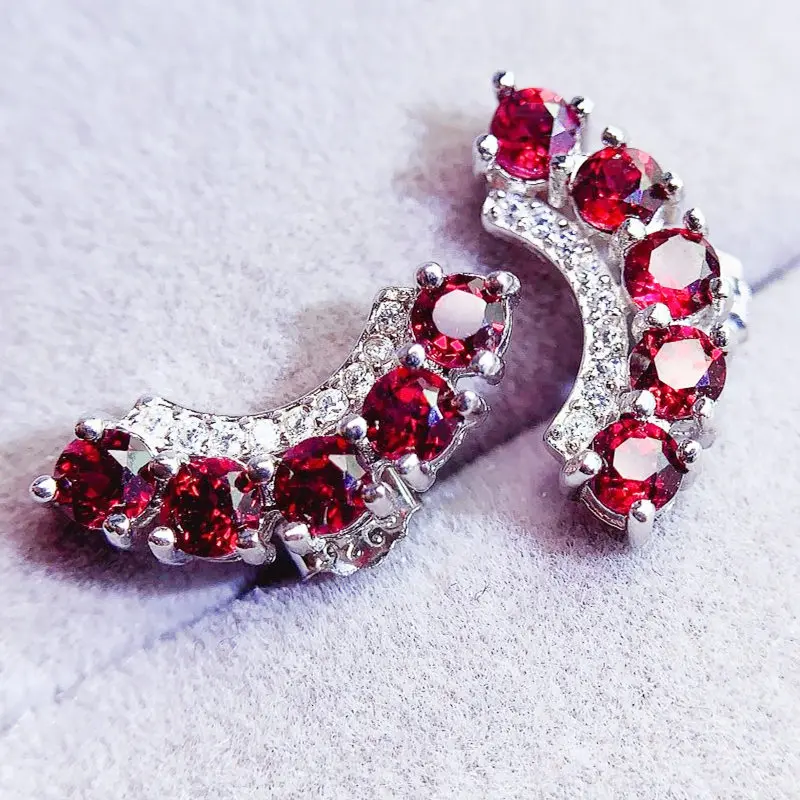 Серьги-гвоздики из серебра 925 пробы с натуральным красным гранатом карат * 10 шт.