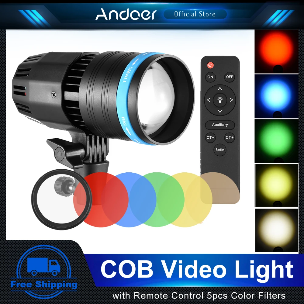 

Andoer 50W Video Light COB Spotlight Photography Continuous Light 5500K with Remote Control 5pcs Color Filters for Photography