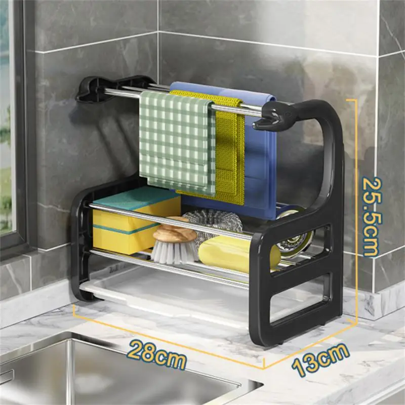 

Large Capacity Floor-standing Kitchen Dishcloth Storage Racks Wall-mounted Soap Sponge Rag Holder Punch-free Home Organizers