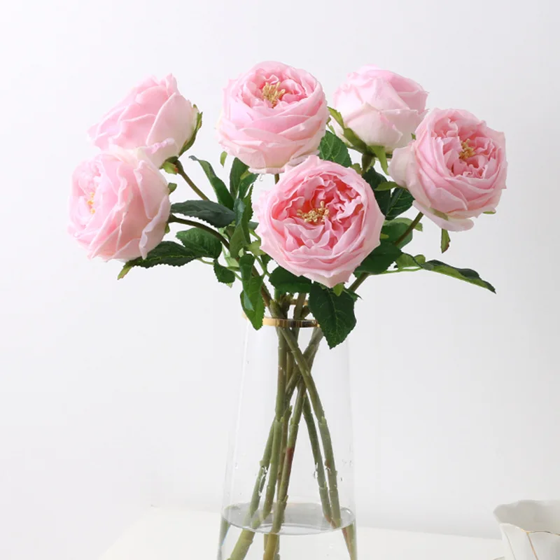 

6pcs/lot Artificial Flowers Latex Austin Rose Branch True Touch Fake Flower Simulation Tea Roses Home Dining Table Decoration