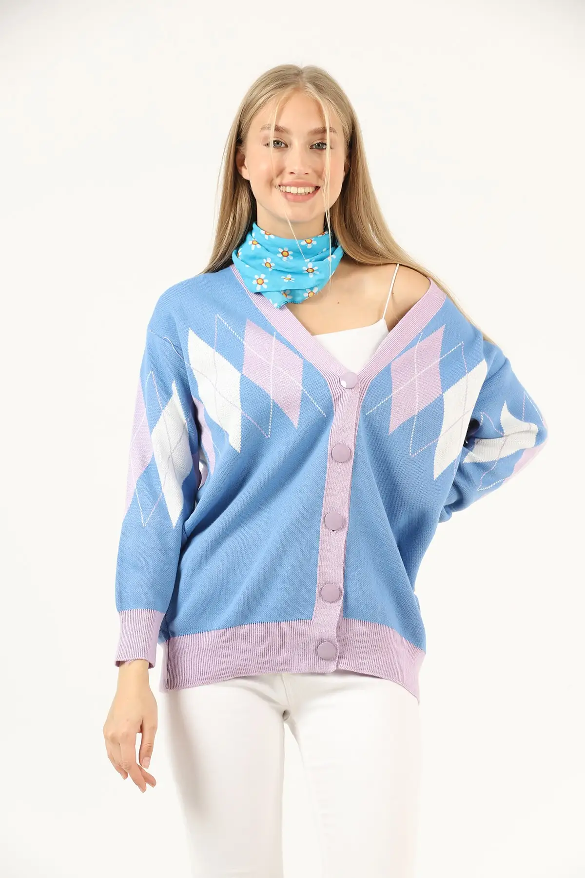 

Women's Cardigan Baklava Pattern Casual Knitted High Quality Fashion Cardigan Sweaters Loose Sweater Jumper