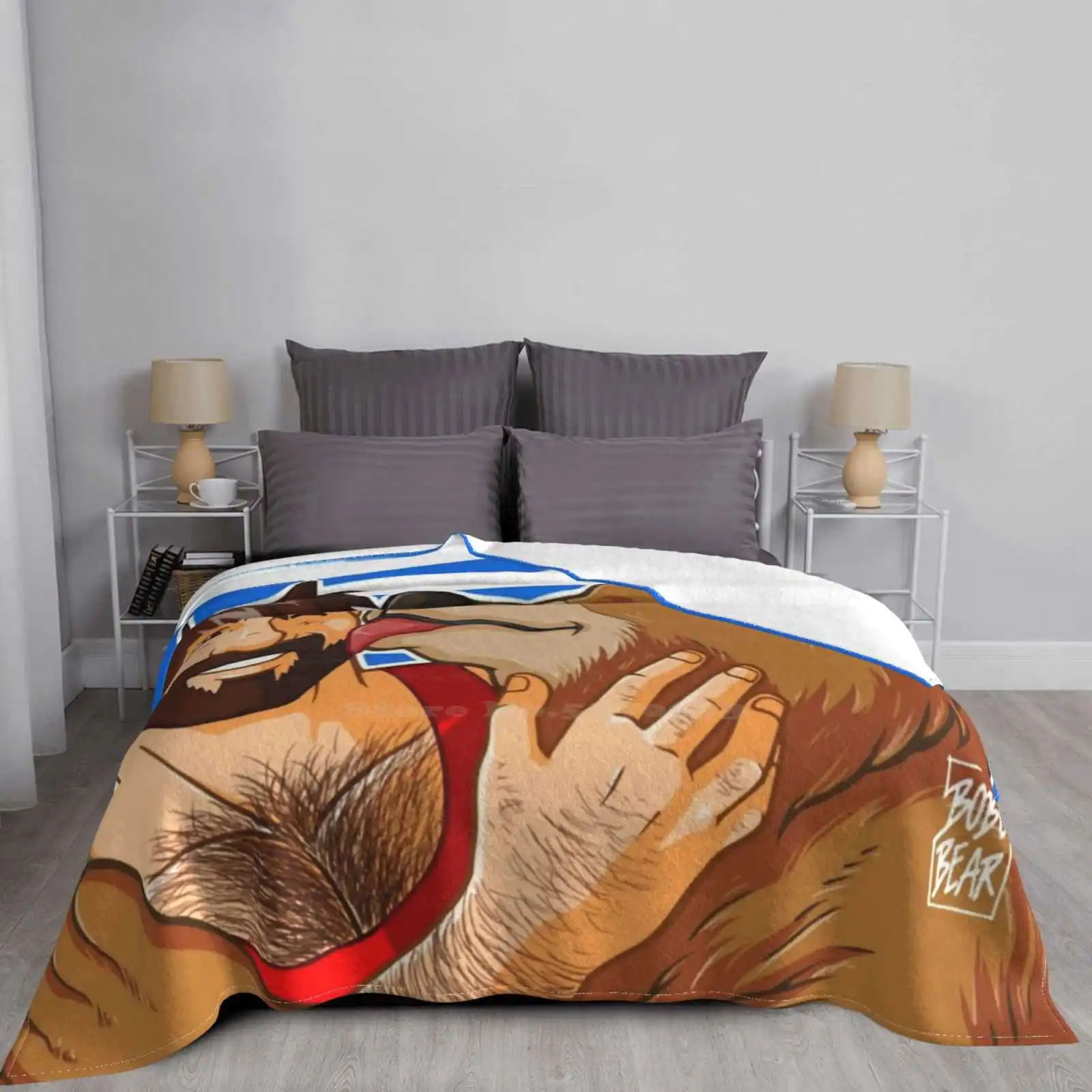 Bear Kiss-Sailor Stripes Модное мягкое теплое фланелевое одеяло Bobobearart Bobo Nisi Gay Art