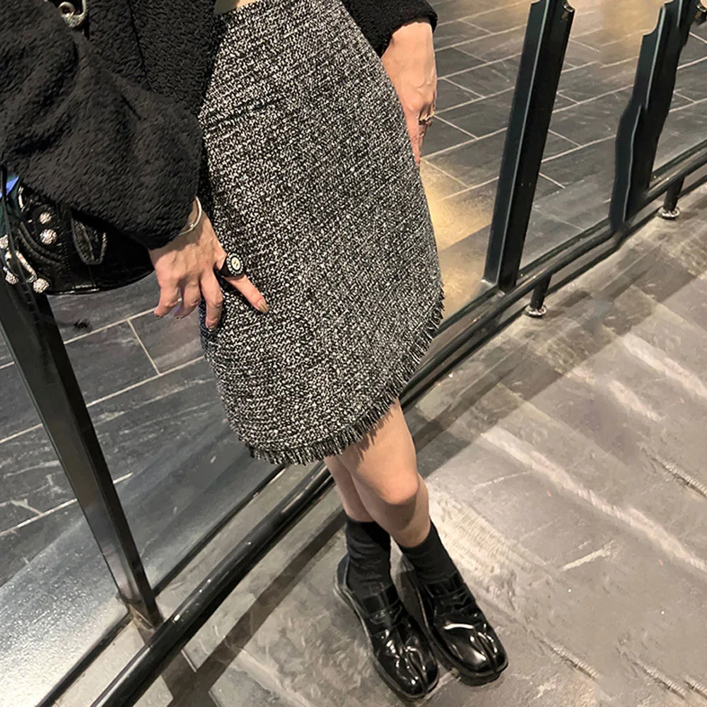 

Tweed Mini Skirt For Women 2023 Autumn Spring Small Fragrance Wind High Waist Knitted Short Skirts Ladies Elegant One Step Skirt