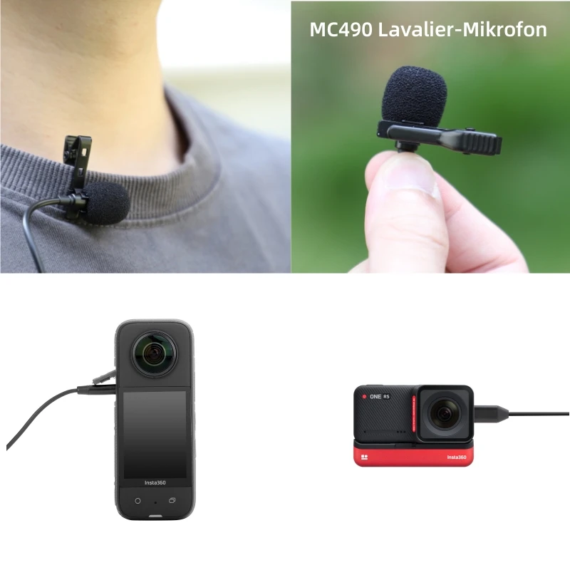 

Noise Canceling Lavalier Microphone for Insta360 ONE R/RS DJI Action3/2 Sports Camera Recording Microphone Type-c for ONE X2/X3