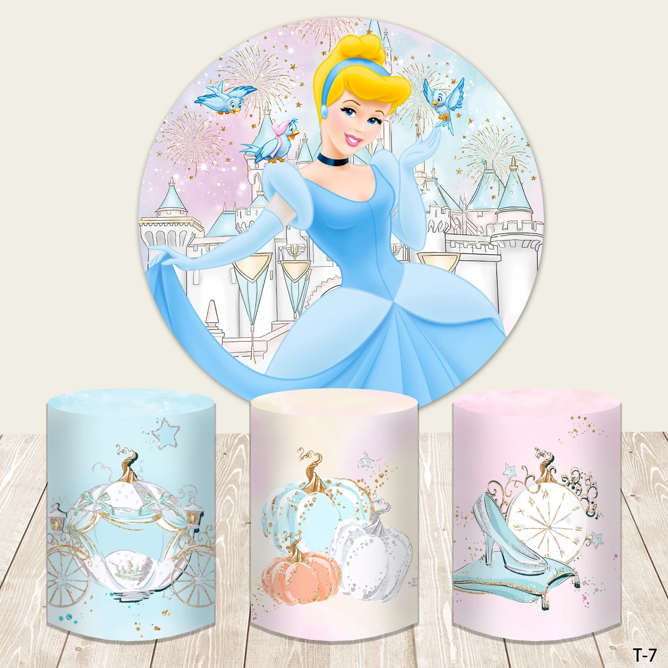 

Disney Blue Dress Blonde Princess Circle Backdrop Girls Birthday Party Round Background Cinderella Banner Baby Shower Covers